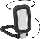 Image of Product. Front orientation. Contains Annotated. Portable Work Lights. Wet-Location Pivoting-Head Cordless Portable Work Lights, Style F.