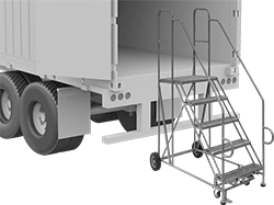 Image of ProductInUse. Front orientation. Ladders. Trailer-Unloading Rolling Platform Ladders.