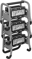 Image of System. Shown Stacked. Front orientation. Portable Work Lights. Stackable Cordless Freestanding Portable Floodlights.