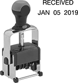 Image of Product. Front orientation. Contains Annotated. Stamps. Rubber Stamp, Message, Date, Self-Inking.