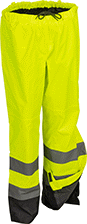 Image of Product. Front orientation. Pants. Rain Pants , Nylon Coating, Polyester Fabric, High Visibility.