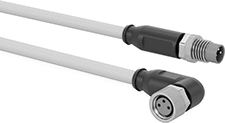 Image of Product. M8 Plug × 90° Elbow Socket. Front orientation. Metric Circular Cords. M8 Cords, M8 Plug × 90° Elbow Socket.