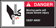 Image of Product. Front orientation. Labels. Conveyor Safety Labels , Danger—Moving Parts Will Cause Severe Injury—Keep Away.