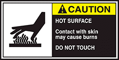 Image of Product. Front orientation. Labels. Conveyor Safety Labels , Caution—Hot Surface—Contact with Skin May Cause Burns—Do Not Touch.