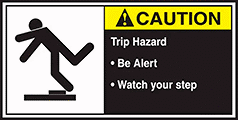 Image of Product. Front orientation. Labels. Conveyor Safety Labels , Caution—Trip Hazard—Be Alert—Watch Your Step.