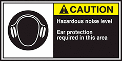 Image of Product. Front orientation. Labels. Conveyor Safety Labels , Caution—Hazardous Noise Level—Ear Protection Required in This Area.