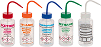 Image of Product. Front orientation. Squeeze Bottles. Labeled Squeeze Bottle with Angled Nozzle Assortments, Squeeze Bottles with Multilingual Label.