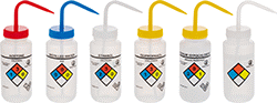 Image of Product. Front orientation. Squeeze Bottles. Labeled Squeeze Bottle with Angled Nozzle Assortments, Squeeze Bottles with NFPA Diamond.