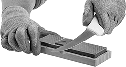 Image of ProductInUse. Front orientation. Blade Sharpener Guides. 4 Sharpening Angles.