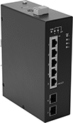 Image of Product. 5 Total Ethernet Ports with 2 SFP Ports. Front orientation. Ethernet Switches. DIN-Rail-Mount Ethernet Switches, Ethernet Switches with SFP Ports, 5 Ports, 2 Ports.
