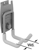 Image of Product. Front orientation. Contains Annotated. Slatwall Hooks. Style D.