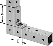 Image of ProductInUse. Extended Slotted Corner. Front orientation. Contains Annotated. Bolt-Together Framing and Fittings. Aluminum Bolt-Together Framing and Fittings , Corner Brackets, Extended 90° Angle, Slotted Mounting Hole.