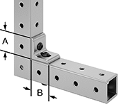 Image of ProductInUse. Slotted Corner. Front orientation. Contains Annotated. Bolt-Together Framing and Fittings. Aluminum Bolt-Together Framing and Fittings , Corner Brackets, 90° Angle, Slotted Mounting Hole.