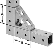 Image of ProductInUse. Extended Open Gusset. Front orientation. Contains Annotated. Bolt-Together Framing and Fittings. Aluminum Bolt-Together Framing and Fittings , Corner Brackets, Extended 90° Open Gusset.