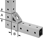 Image of ProductInUse. Open Gusset. Front orientation. Contains Annotated. Bolt-Together Framing and Fittings. Aluminum Bolt-Together Framing and Fittings , Corner Brackets, 90° Open Gusset.