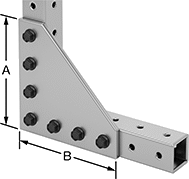 Image of ProductInUse. Extended&nbsp;90° Angle. Front orientation. Contains Annotated. Bolt-Together Framing and Fittings. Aluminum Bolt-Together Framing and Fittings , Surface Brackets, Extended 90° Angle.