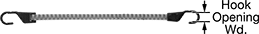 Image of Product. Style C. Front orientation. Contains Annotated. Bungee Cords. Adjustable Abrasion-Resistant Elastic Bungee Cords, With J-Hook—Plastic-Coated Steel, Style C.