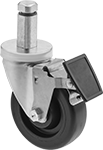 Image of Product. Square Stem with Brake. Front orientation. Square Stem. Friction-Grip Stem Casters with Polypropylene Wheels for Wire Shelving, Wheel Brake.