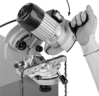 Image of ProductInUse. Front orientation. Chain Saw Sharpeners. Electric Chain Saw Sharpeners.