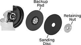 Image of System. Front orientation. Exploded view. Contains Annotated. Retaining Nuts for Backup Pads.