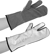 Image of ProductInUse. Front orientation. Gloves. Heat-Reflective Aluminized Welding Mitts.