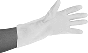 Image of ProductInUse. Gloves. Front orientation. Gloves. Chemical-Resistant Clean Room Gloves, Neoprene/Latex/Nitrile, Gloves, 14" Long.