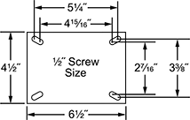 Image of Specification. Front orientation. Contains Annotated. Mounting Plate Style 3 . Extra-High-Capacity V-Groove Track Casters with Metal Wheels.