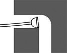 Image of ProductInUse. For Deburring L-Shaped Holes. Side1 orientation. Burs. CNC-Mount Burs for Cross-Drilled Holes, Half Ball with Protective Ring.