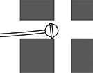 Image of ProductInUse. For Deburring Cross-Shaped Holes. Side1 orientation. Burs. CNC-Mount Burs for Cross-Drilled Holes, Ball with Protective Ring.