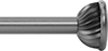 Image of Product. Side1 orientation. ZoomedIn view. Burs. CNC-Mount Burs for Cross-Drilled Holes, Half Ball with Protective Ring, Single-Cut Tooth.