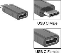 Image of Product. Front orientation. Contains Annotated, Inset. USB Connectors. USB Adapters, Straight USB-C Male × USB-C Female.