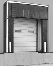 Image of ProductInUse. Front orientation. Dock Door Shelters. Self-Aligning Dock Door Shelters.