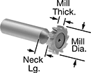Image of Product. Front orientation. Contains Annotated. Fast-Cut High-Speed Steel Keyseat End Mills.