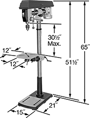 Image of Product. Front orientation. Contains Annotated. Drill Presses. Long-Reach Economy Floor-Mount Drill Presses.