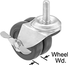 Image of Product. Dual-Wheel Swivel with Brake. Front orientation. Contains Annotated. 2 Wheels. Threaded-Stem Casters with Rubber Wheels, Swivel with Brake.