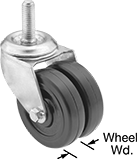 Image of Product. Dual-Wheel Swivel. Front orientation. Contains Annotated. 2 Wheels. Threaded-Stem Casters with Rubber Wheels, Swivel.