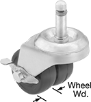 Image of Product. Dual-Wheel Swivel with Grip Ring and Brake. Front orientation. Contains Annotated. Grip-Ring Stem. Friction-Grip Stem Casters with Rubber Wheels, Swivel with Brake, 2 Wheels.
