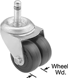 Image of Product. Dual-Wheel Swivel with Grip Ring. Front orientation. Contains Annotated. Grip-Ring Stem. Friction-Grip Stem Casters with Rubber Wheels, Swivel, 2 Wheels.