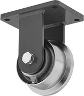 Image of Product. Single Flange. Front orientation. 1 Flange. Extra-High-Capacity Flanged-Wheel Track Casters with Metal Wheels.