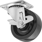 Image of Product. Swivel with Brake. Front orientation. Flat Tread. Cart-King Casters with Polyurethane Wheels, Swivel with Brake.