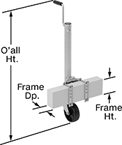 Image of Product. Style B. Front orientation. Contains Annotated. Jacks. Leveling Jacks with Wheel, Style B.