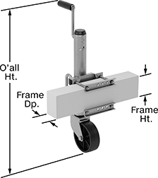Image of Product. Front orientation. Contains Annotated. Jacks. Leveling Jacks with Wheel, Style E.