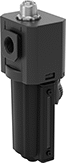 Image of Product. ABS-Coated Aluminum. Front orientation. Compressed Air Lubricators. Corrosion-Resistant Compressed Air Lubricators, Female Outlet, Opaque Bowl with Sight Glass, ABS-Coated Aluminum Housing.