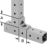 Image of ProductInUse. Corner. Front orientation. Contains Annotated. Bolt-Together Framing and Fittings. Aluminum Bolt-Together Framing and Fittings , Corner Brackets, 90° Corner.