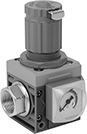 Image of Product. Relieving with Padlockable Knob—Gauge Included. Front orientation. Padlockable Knob. Compressed Air Regulators.