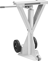 Image of Product. Front orientation. Jack Stands. Ratchet Jack Stands, Rolling, Three Axle-Mounted Wheels.