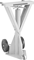 Image of Product. Front orientation. Jack Stands. Screw Jack Stands, Rolling, Three Axle-Mounted Wheels.