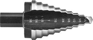 Image of Product. Front orientation. Multidiameter Drill Bit, Uncoated High-Speed Steel, 10 Inch Sizes, 3-1/8" Long.
