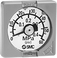 Image of Product. Front orientation. Pressure Gauges. SMC Modular Compressed Air Regulators.