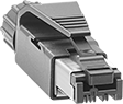 Image of Product. Straight with Cord Grip. Front orientation. RJ45 Connectors. Shielded Snap-On RJ45 Connectors, Straight, Plastic Housing, Cord Grip.